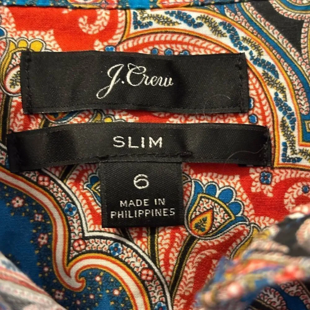 J. Crew Colorful Paisley Long Sleeve Button Down Shirt Size 6